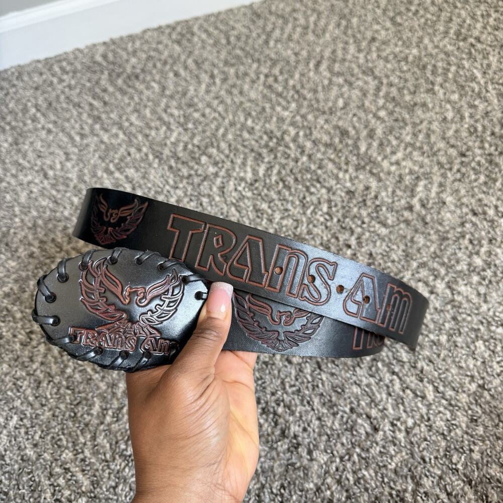 Vintage Trans Am Firebird Pontiac Leather Belt Tooled 38-42” Waist Black